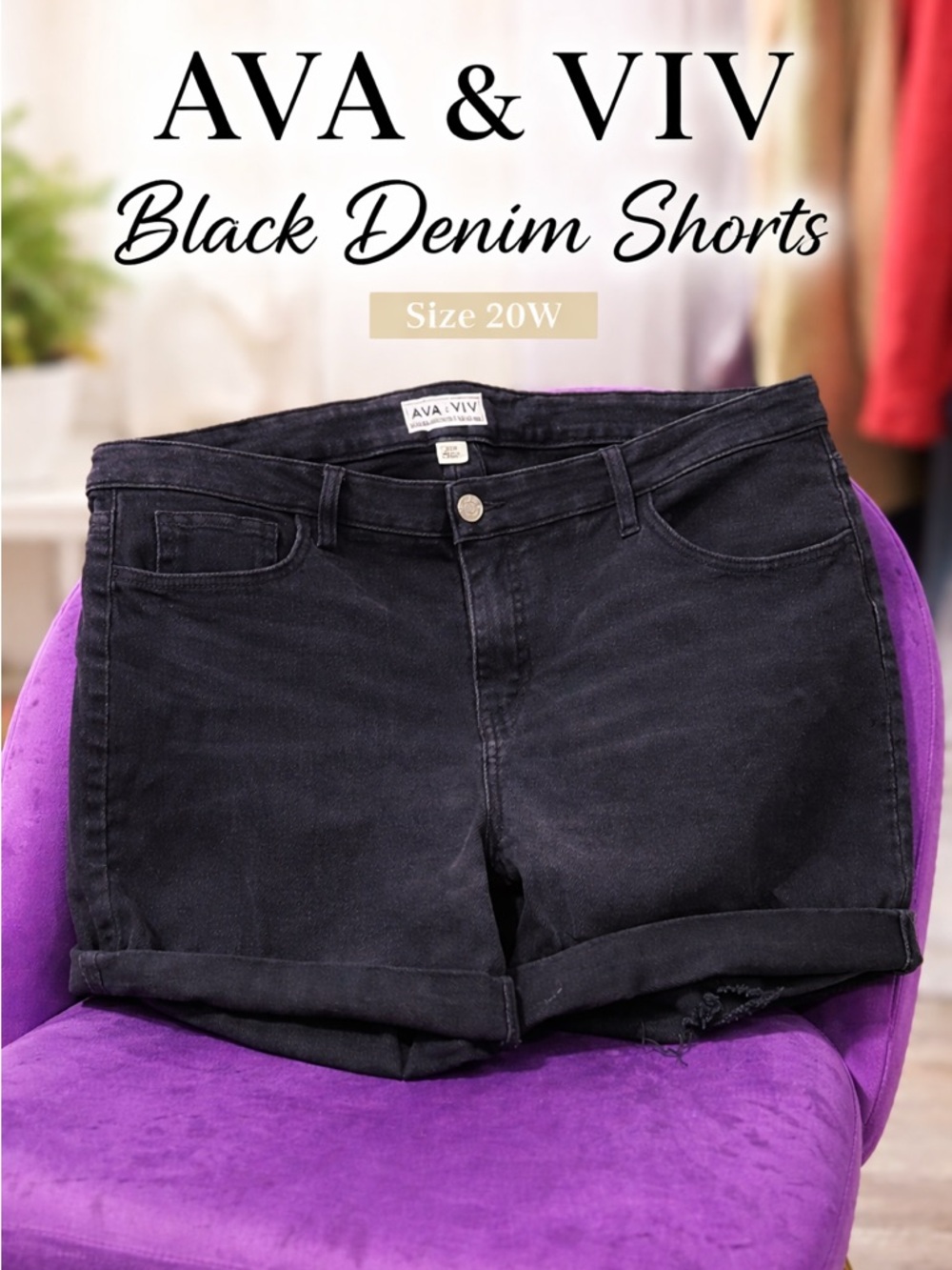 Ava & Viv Black Denim Cuffed Shorts